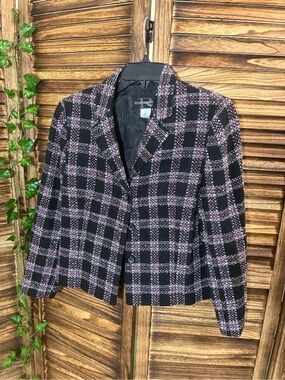 Vintage Requirements Black & Pink Plaid Tweed Blazer